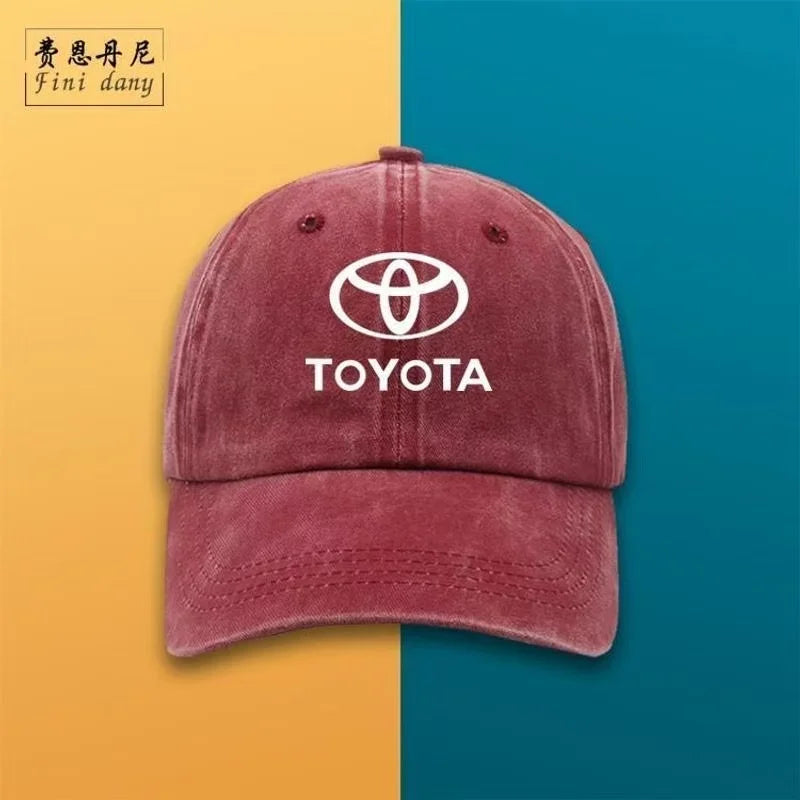 New 2026 high-quality Toyota pure cotton baseball cap with a vintage washed soft-top design, suitable for outdoor cycling and su