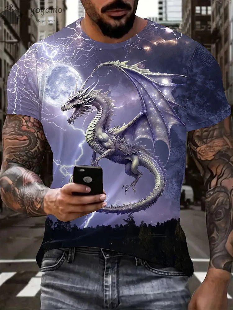 Animal Dragon 3D Print Sport Rychleschnoucí Prodyšné Pánské Tričko Outdoor Street Harajuku Běh Fitness Krátký rukáv Oblečení Top Léto