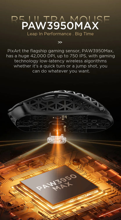 ATTACK SHARK R5 Ultra trådløs gamingmus i kulfiber, PixArt PAW3950MAX-gamingsensor, 42000DPI, 8000Hz, MCU Nordic 52840