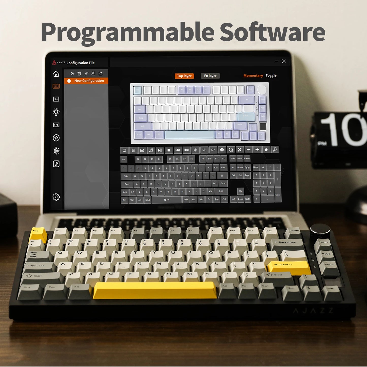 Ajazz AK820 Pro 75% mechanische Tastatur mit Gasket-Mount, Bluetooth 5.1/2.4G, kabellos/kabelgebunden, mit TFT-Bildschirm für Mac/Win