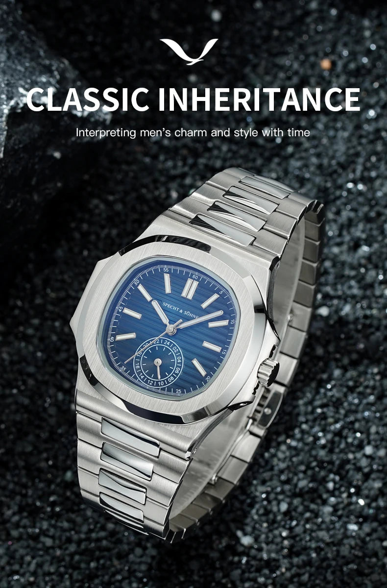 Specht & Söhne New Classic 40.8MM Ultrathin Watch For Men Japan VH60 Movt Sapphire Crystal 5980 Sports Wristwatch 50M Waterproof