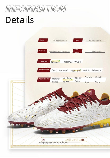 KELME Suaugusiųjų futbolo bateliai Vyriški „Disease Electric 3.0“ trumpais spygliais Futbolo bateliai Vaikiški „MG Professional Match“ treniruočių bateliai