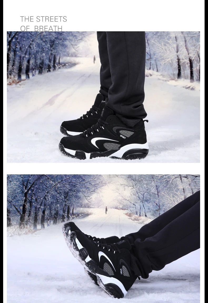Botas de neve para homem, quentes para o inverno, casal, ténis casuais, moda, couro, desporto ao ar livre, corrida, ténis, homem, antiderrapantes, tamanho grande 48, ténis desportivos