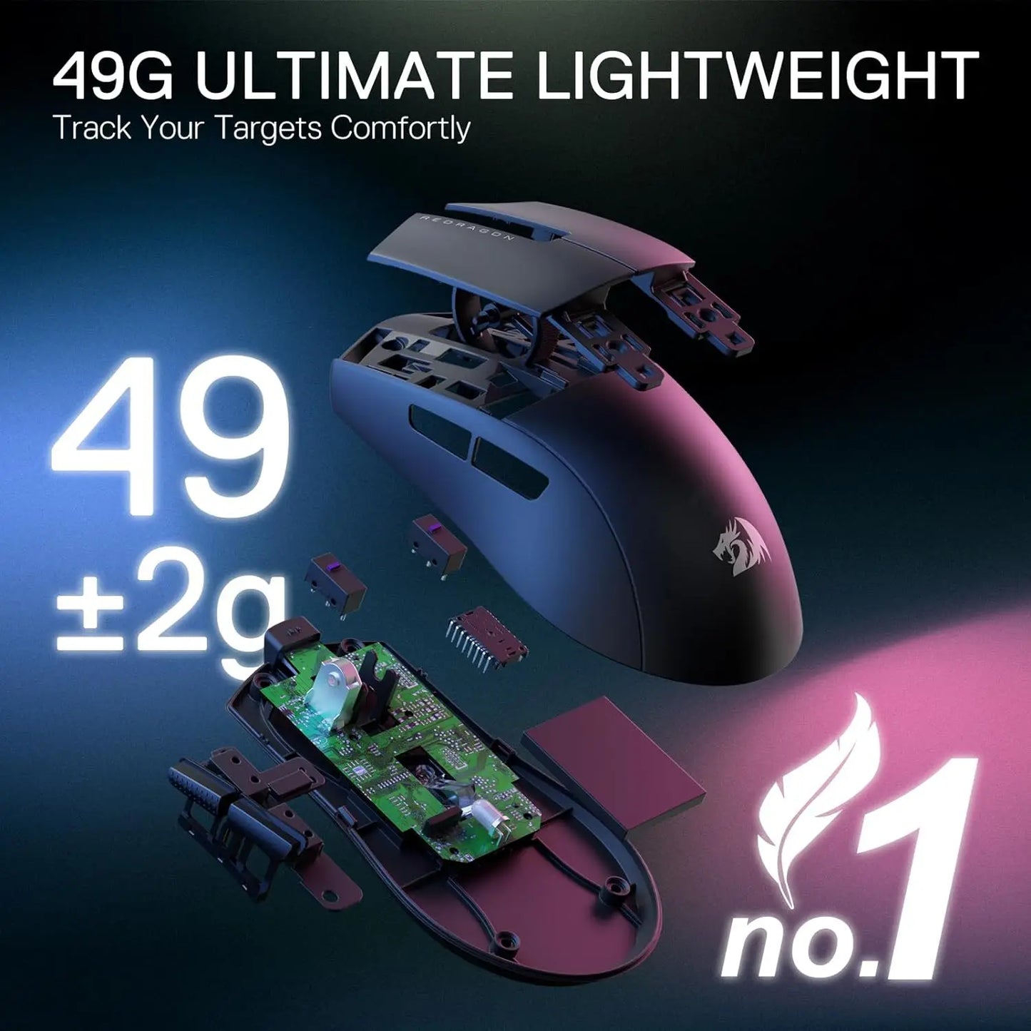 Redragon M916 PRO 3 režimų belaidė žaidimų pelė, Hype-Speed 4K apklausos dažnis, 49G itin lengva 26K DPI žaidėjo pelė