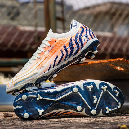 Chaussures de football AG FG pour hommes, tige en PU souple, structure de crampons renforcée, pour adultes, pour les matchs et entraînements de football en plein air sur pelouse.