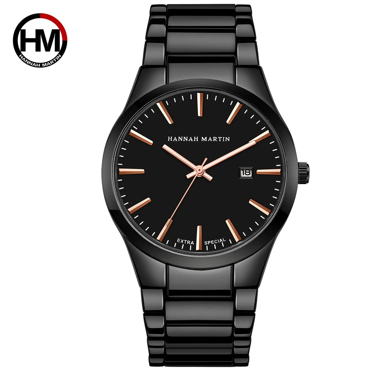 Pánské hodinky Hannah Martin, pouzdro z nerezové oceli, quartzový strojek, ciferník o průměru 41 mm, profesionální styl, s ukazatelem data (imitace)