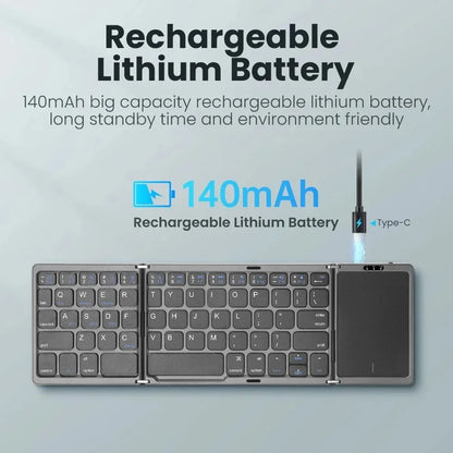 Mini Folding Wireless Bluetooth Keyboard Russian Spanish Arabic Hebrew Portugues with Touchpad for Windows, Android, IOS