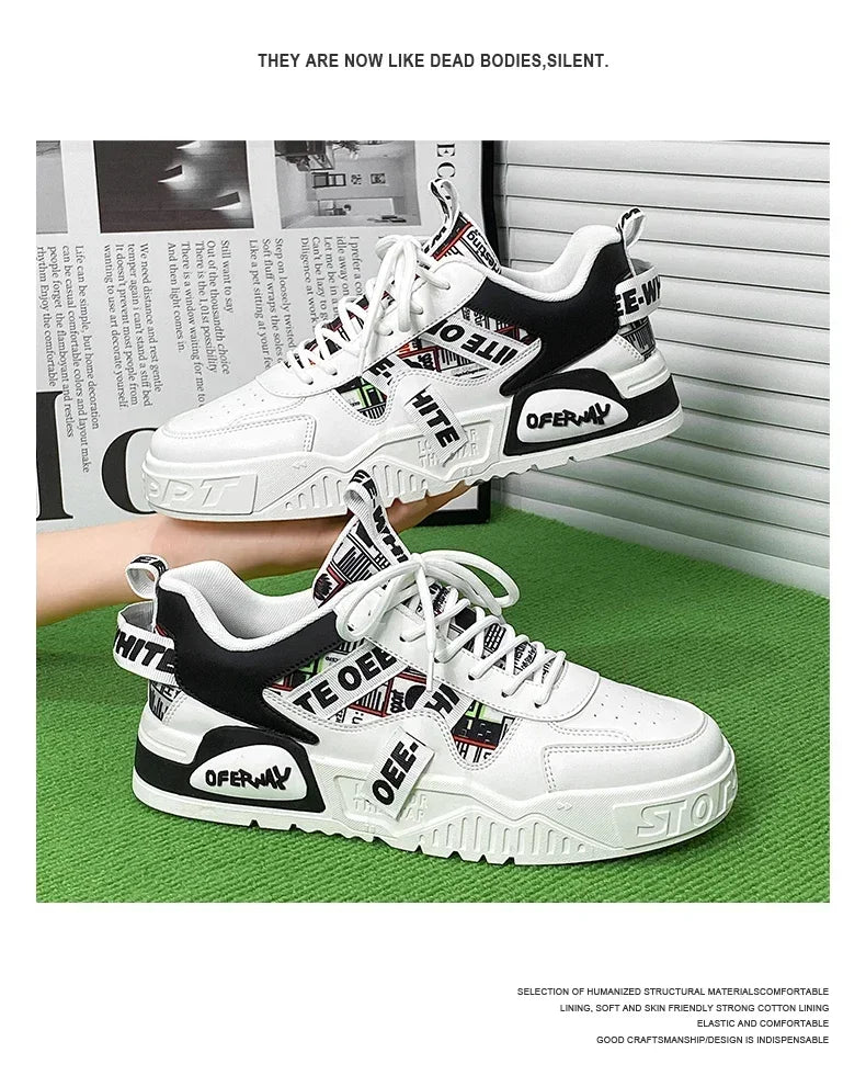 Scarpe da skateboard da uomo, sneakers estive, in pelle, casual, alla moda, per attività all'aperto, corsa, sport, escursionismo, tennis, con zeppa, di marca, di lusso