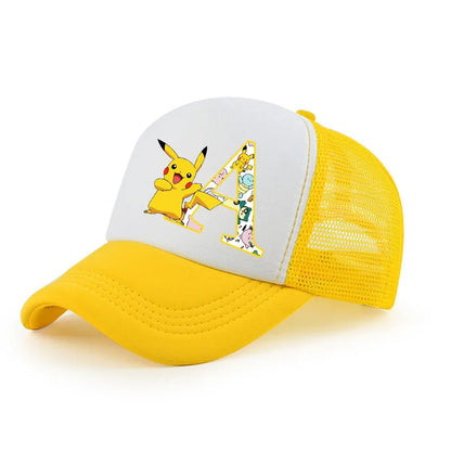 Pokemon Print Letter A-Z Pikachu Baseball Cap Girls Hip Hop Yellow Hat Summer Sunhat Outdoor Sport Shade Caps Gifts