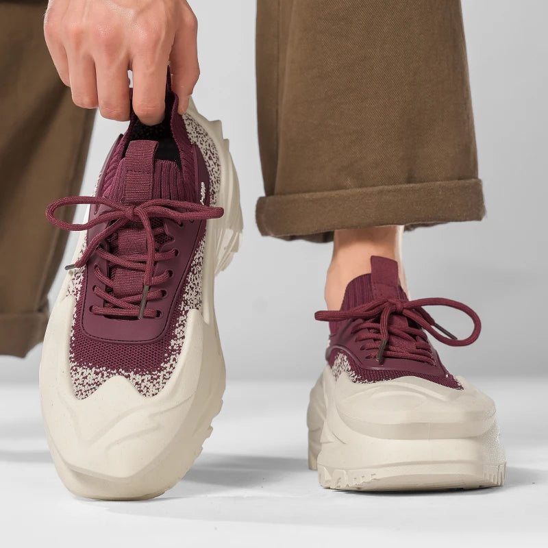 Męskie buty sportowe z elastyczną, grubą podeszwą, antypoślizgowe buty do ćwiczeń na świeżym powietrzu, uniwersalne buty do codziennego noszenia, modne buty uliczne, buty do spacerów