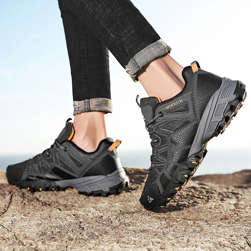 HIKEUP Breathable Cushioning Nonslip Sneakers Men's Hiking Shoes Running Trekking Sneakers Outdoor Mountain Sports Shoes for Men