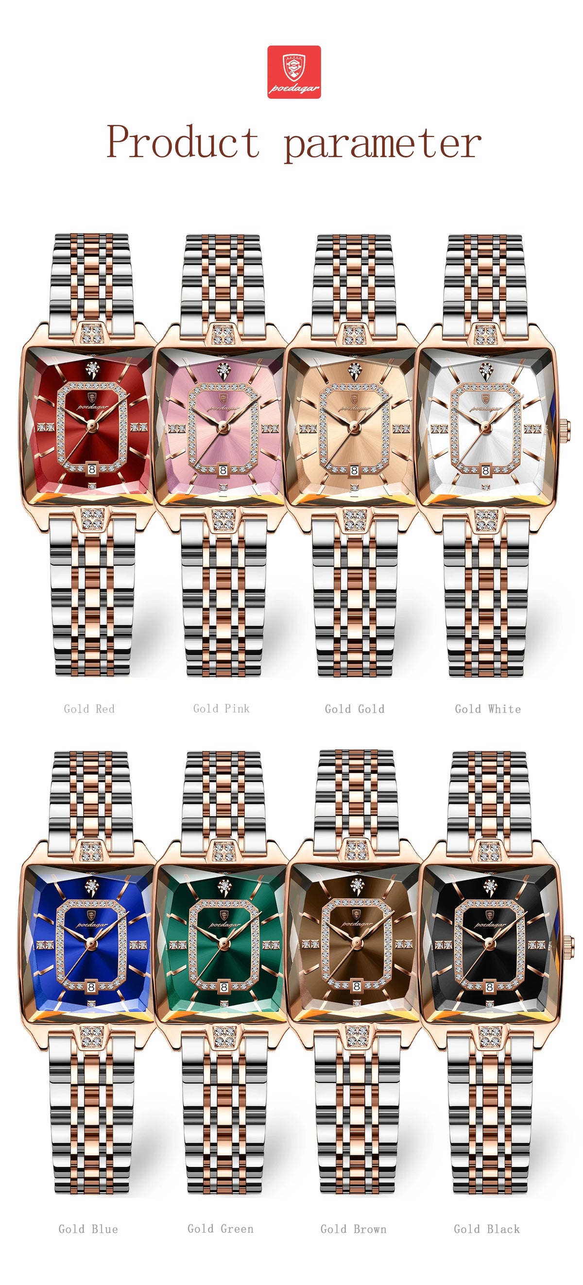 POEDAGAR Luxury Rectangle Watch For Woman Waterproof Calendar Simple Ladies Watch Fashion Stainless Steel Quartz Women's Watches