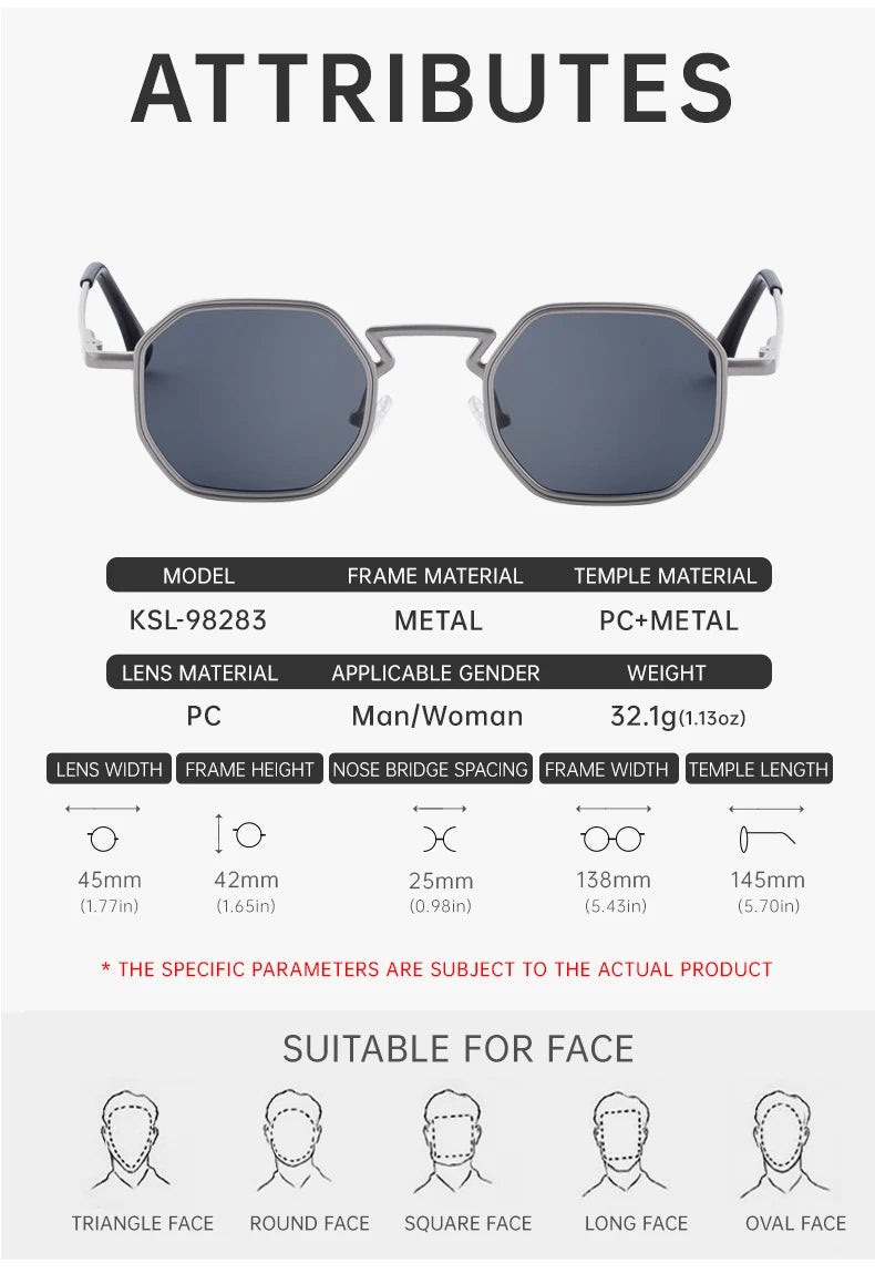 Small Frame Hexason Steampunk Sunglasses Men 2025 Luxury Brand Vintage Punk Eyewear Classic Polygon Metal Sun Glasses Male UV400