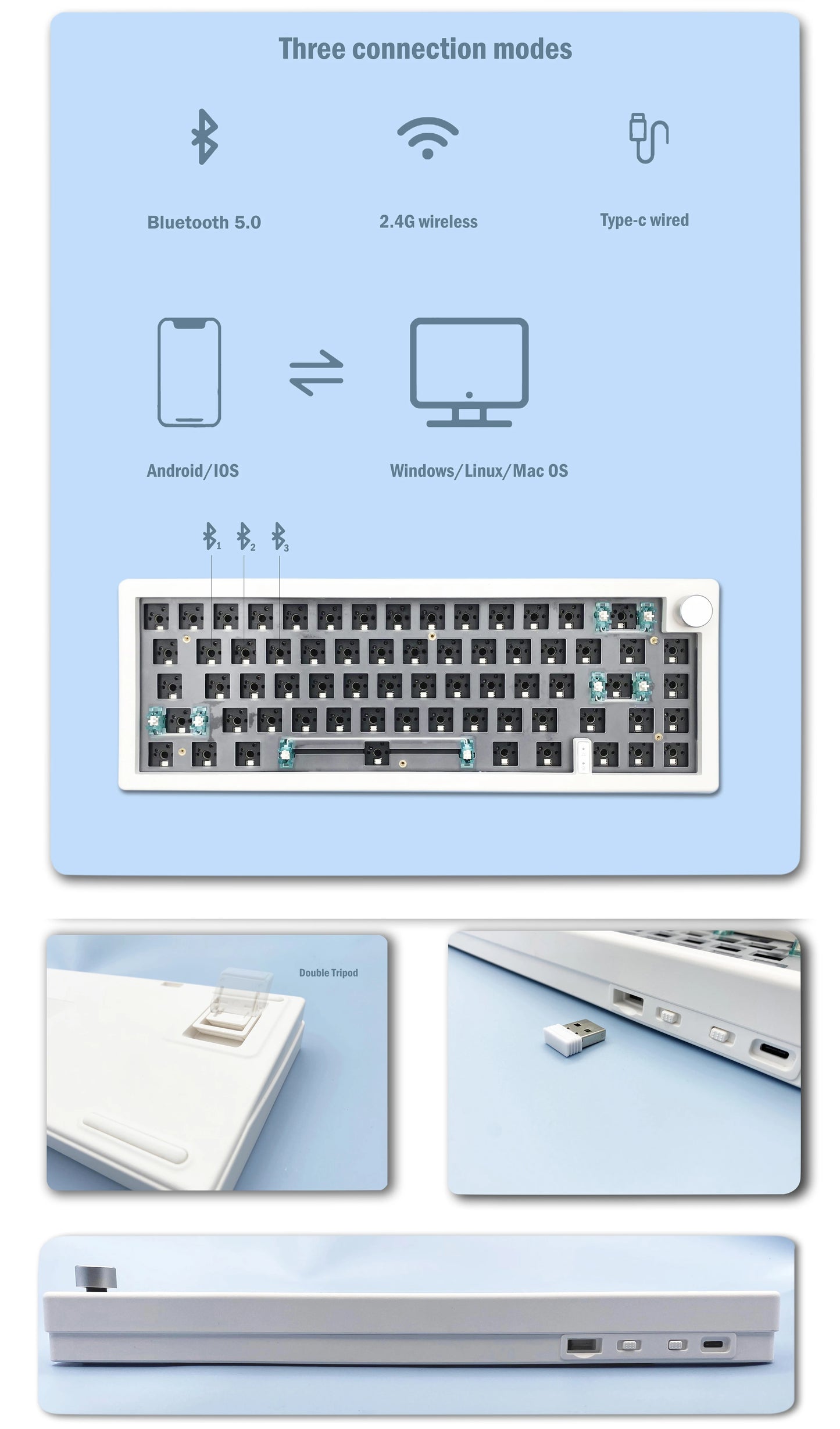 Kit de teclado mecánico personalizado ZUOYA GMK67, hot-swappable, Bluetooth 2.4G, inalámbrico, retroiluminación RGB, estructura gasket, teclado 3 modos