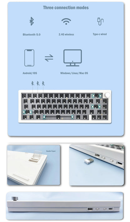Kit de teclado mecánico personalizado ZUOYA GMK67, hot-swappable, Bluetooth 2.4G, inalámbrico, retroiluminación RGB, estructura gasket, teclado 3 modos