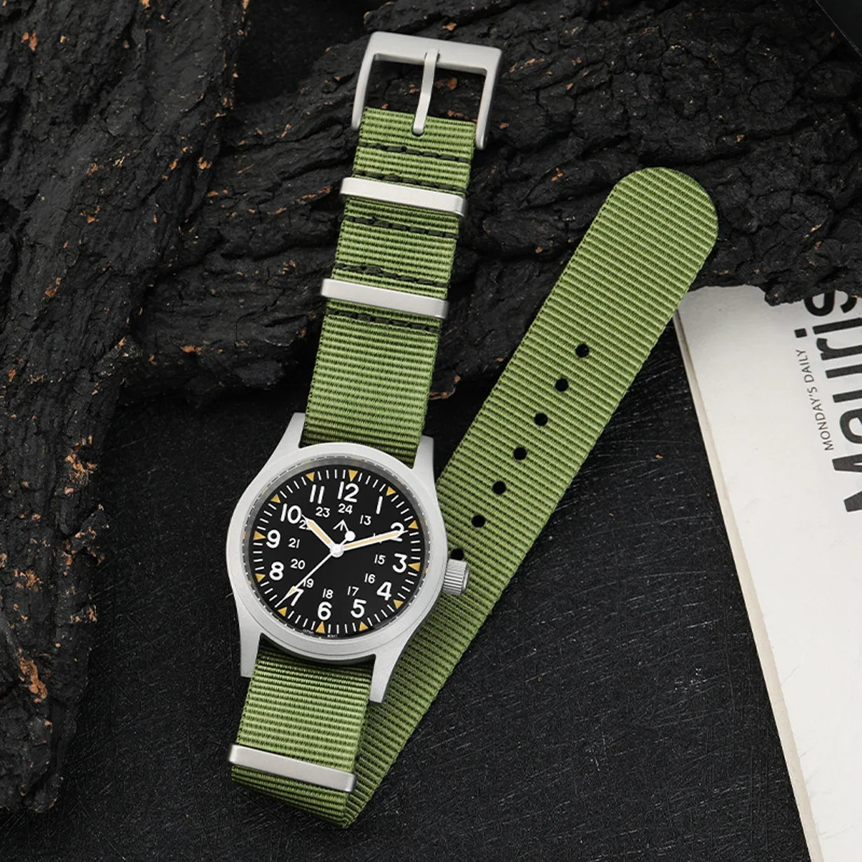 Militado ML05 38mm Military Watch Miyota 2035 Movement Domed Sapphire Crystal C3 Green Luminous 10Bar Waterproof Vintage Watches