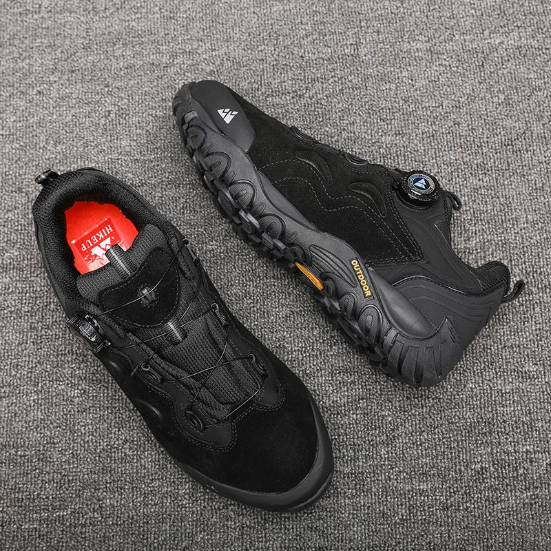 HIKEUP: Zapatos de piel para hombre, zapatillas de senderismo para actividades al aire libre, zapatillas de trekking para turismo, zapatillas de trail running para escalada y montaña, tensor