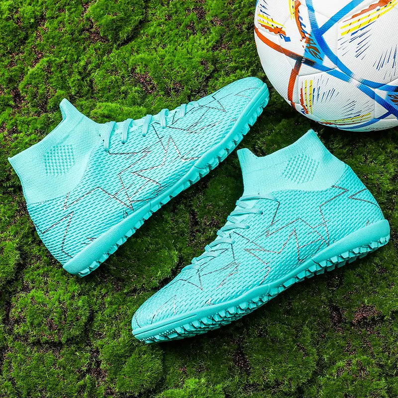 Une paire de chaussures de football en cuir pour jeunes, quatre saisons, avec détails en clous, design robuste à tige haute, tailles 35-46, JC-23152-1