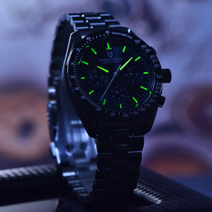 PAGANI DESIGN herenhorloge „New Moon“ – Luxe quartzhorloge, chronograaf, saffierglas met antireflectiebehandeling, keramische lunette, lichtgevende wijzers