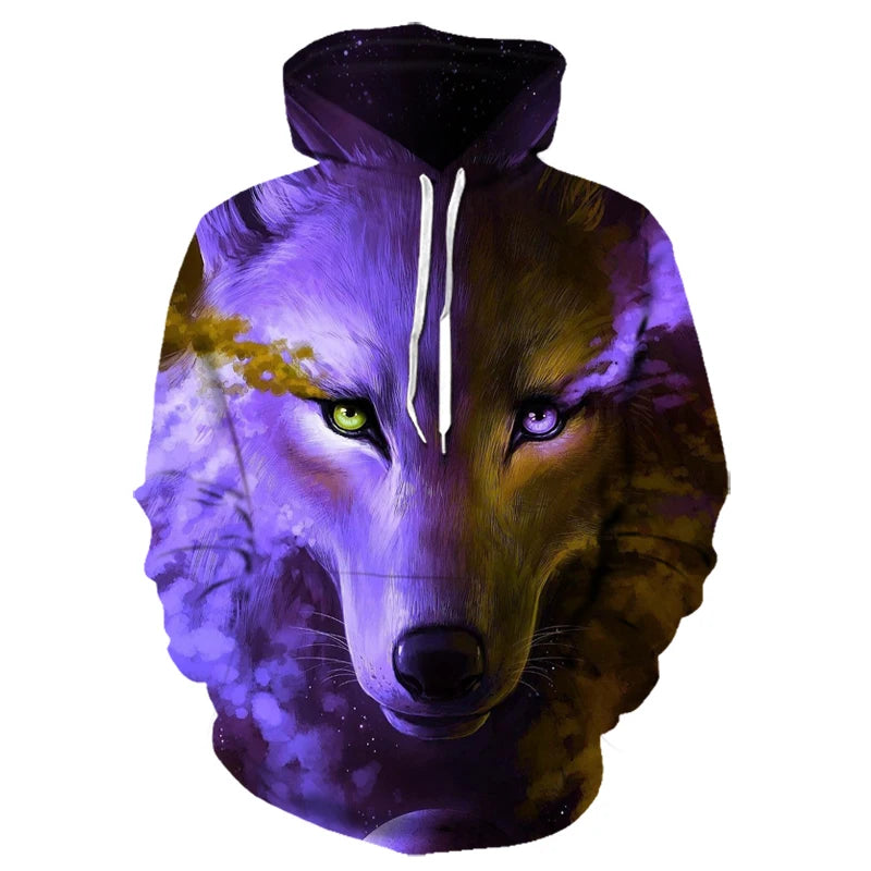 Bluzy z kapturem z nadrukiem 3D wilka, dla mężczyzn i kobiet, modne, casualowe, oversize, pulower w stylu hip-hop Harajuku, streetwearowe hoodie
