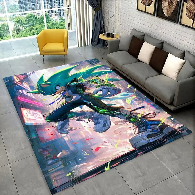 Classic Game S-Sonic Cartoon Non-Slip Area Rug for Living Room,Bedroom,Playroom,Soft Carpet Floor Mat Home Decor Rug Kids Room