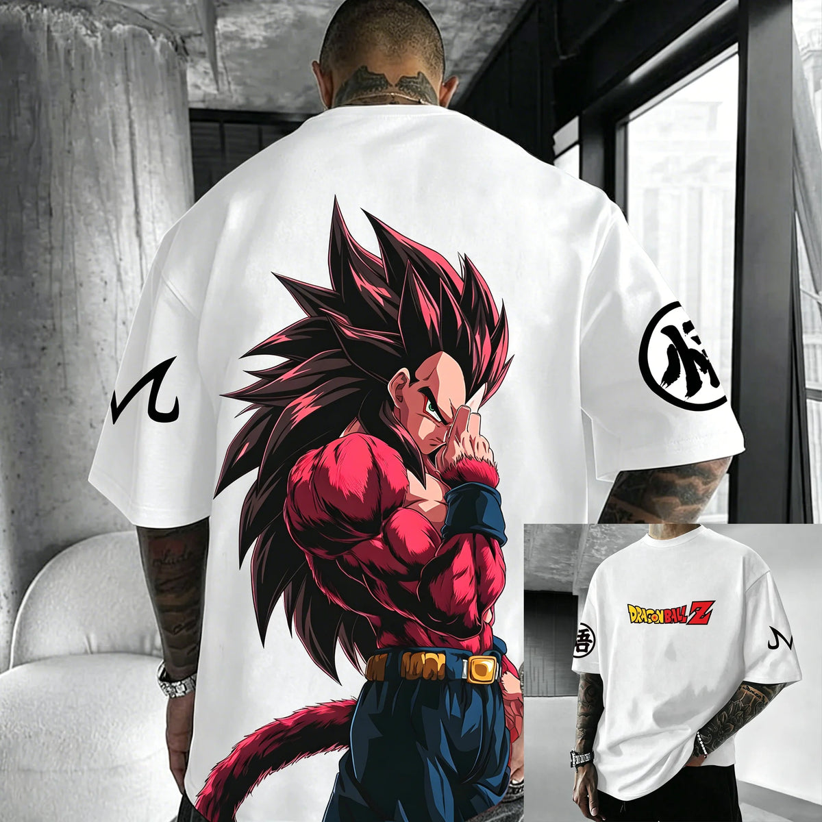 T-shirt de algodão de manga curta com estampado de Dragon Ball Z – Son Goku e Vegeta – Roupa para homem e mulher – Estilo Harajuku, Y2K, vintage, verão, streetwear