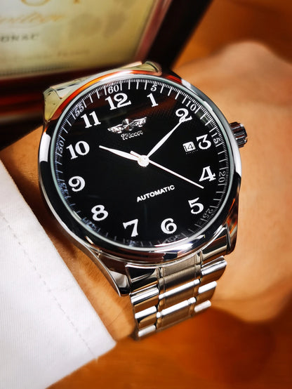 Montre pour homme WINNER – Style classique, rétro et élégant – Montre mécanique automatique avec calendrier – Marque de luxe, boîtier en acier et bracelet en cuir