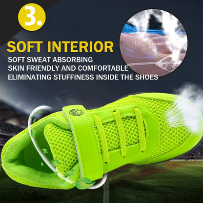 Zapatillas de fútbol para niños y niñas Tf, con cierre de velcro, sin tacos, para lacrosse, para principiantes, para críquet y para béisbol
