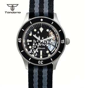 Tandorio Domed Sapphire 40mm Mechanical 50-Fathoms Style Diver Fashion Automatic Men Watch Miyota8215/PT5000 Luminous Ghost Dial