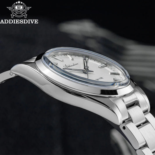 Reloj para hombre ADDIESDIVE de acero, estilo de lujo, equipado con cristal abombado, movimiento de cuarzo y revestimiento luminiscente azul BGW9; resistente al agua hasta 100 ATM, pantalla analógica – Modelo AD2066