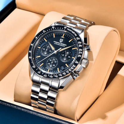 PAGANI DESIGN herenhorloge „New Moon“ – Luxe quartzhorloge, chronograaf, saffierglas met antireflectiebehandeling, keramische lunette, lichtgevende wijzers