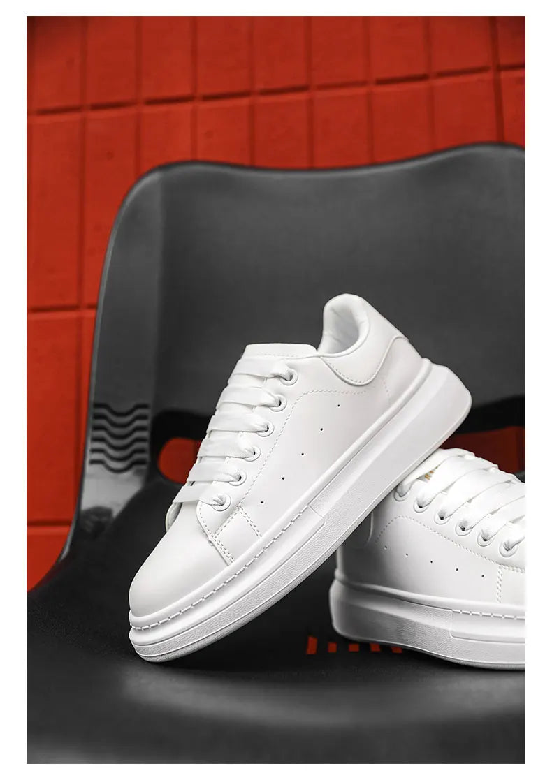 White Minimalist Sneakers for Men Comfy Leather Casual Sneakers Platform Skateboard Shoes Outdoor Low-Cut Men's Sports Shoes