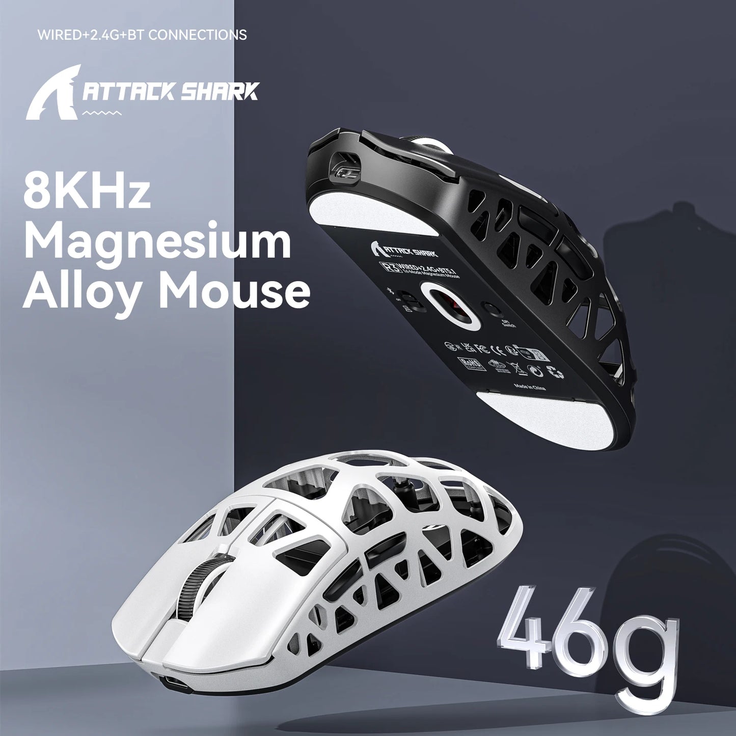 ATTACK SHARK R3 Gaming Mouse Magnesium Alloy Honeycomb, Ultra-Lightweight 8K Hz, PAW3395 Sensor, 26000 DPI, Ergonomic Shell