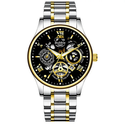Montre pour homme UTHAI – Modèle tendance, haut de gamme, style « luxe accessible » et polyvalent ; montre à quartz étanche, dotée d'un cadran ajouré avec chiffres romains.