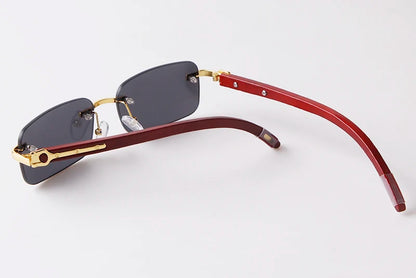 Classic Stylish Rectangle Rimless Sunglasses Women Men Brand Design Luxury Vintage Sun Glasses Frameless Wood Leg Frame Eyewear