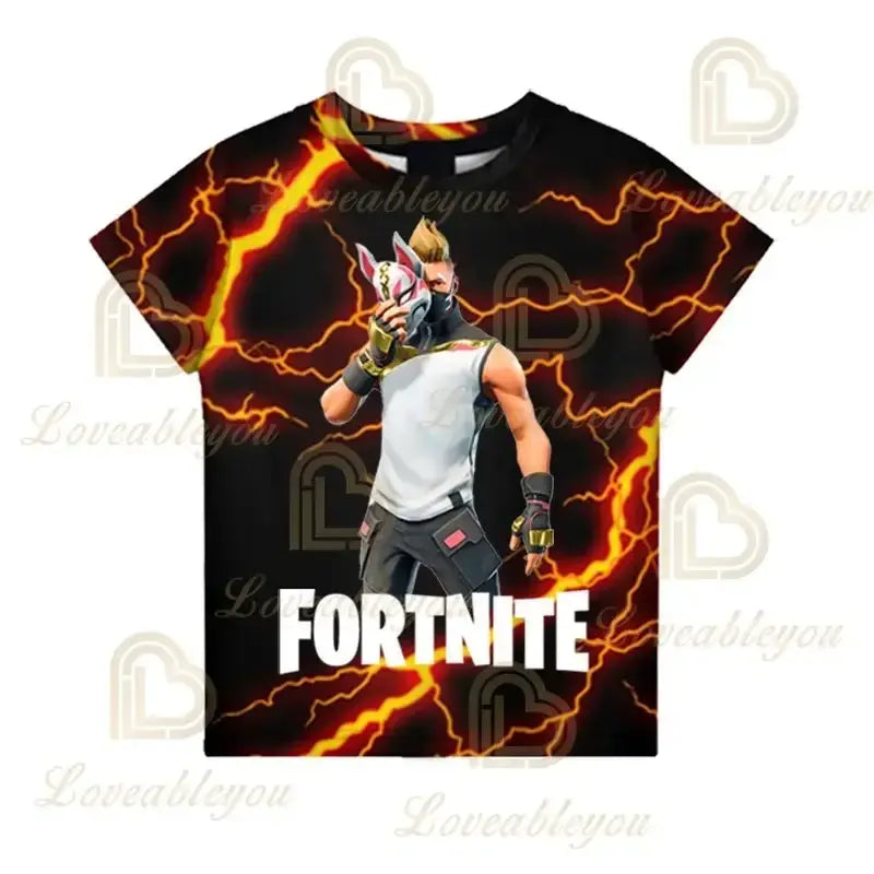 Fortnite-aiheinen uusi kesäinen lasten T-paita, 3D-painettu, pojille ja tytöille, katumuotia, aikuisten ja lasten vaatteet, hauska T-paita, pyöreäkauluksinen paita