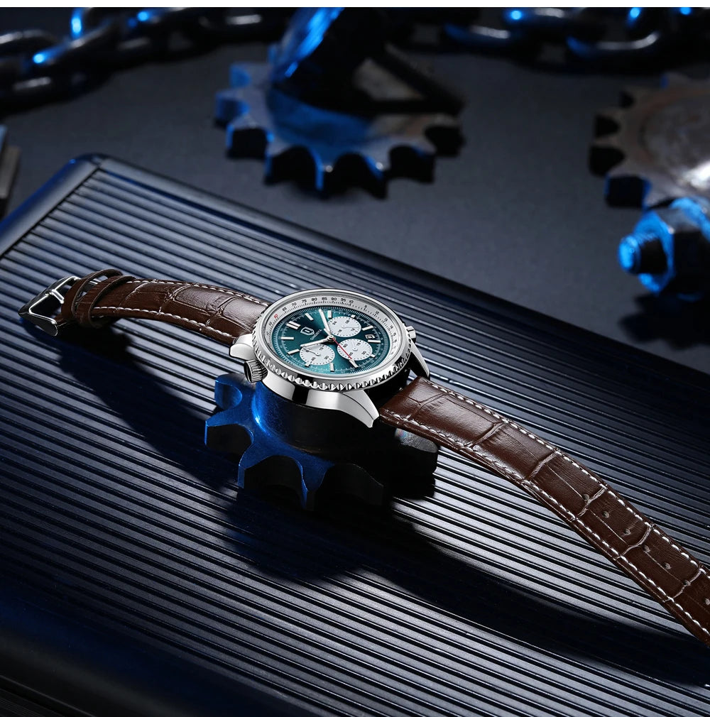 QINGXIYA Montre de luxe pour homme, à quartz, étanche, luminescente, avec date et chronographe, bracelet en cuir, montre-bracelet militaire et sportive pour homme, Reloj