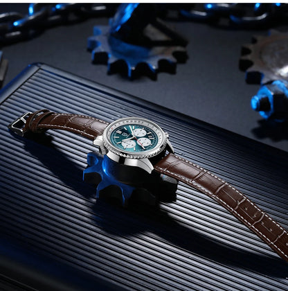QINGXIYA Montre de luxe pour homme, à quartz, étanche, luminescente, avec date et chronographe, bracelet en cuir, montre-bracelet militaire et sportive pour homme, Reloj