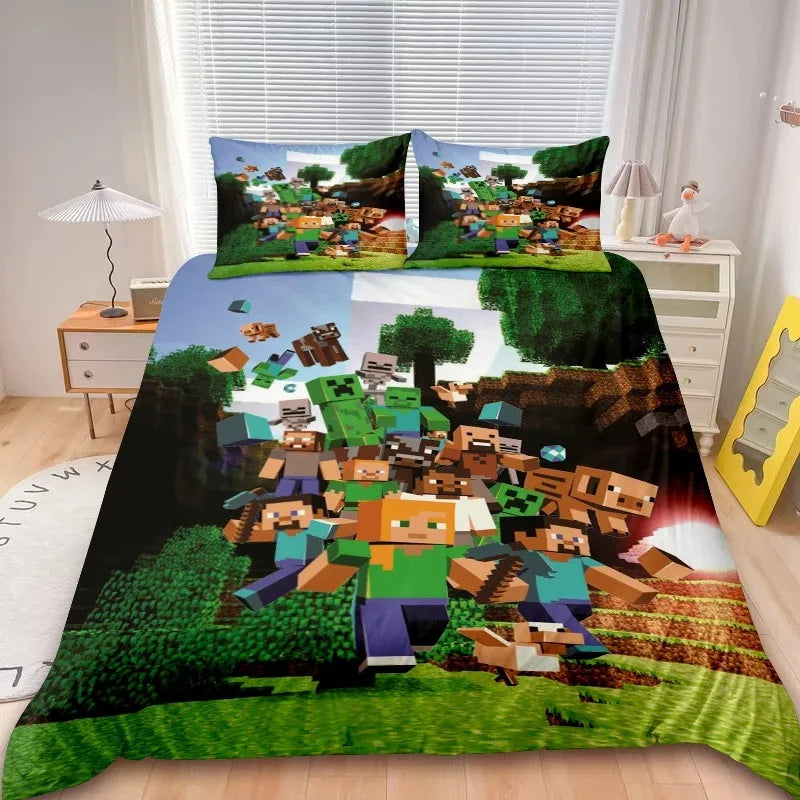 Minecraft 2/3pcs Duvet Cover Game My World Duvet Cover Monster Hunters Bedding Set Duvet Cover Single Boys Kids Bedroom Decor