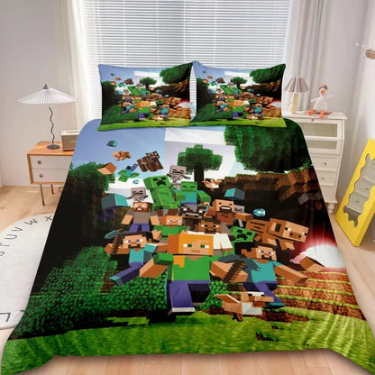 Minecraft 2/3pcs Duvet Cover Game My World Duvet Cover Monster Hunters Bedding Set Duvet Cover Single Boys Kids Bedroom Decor