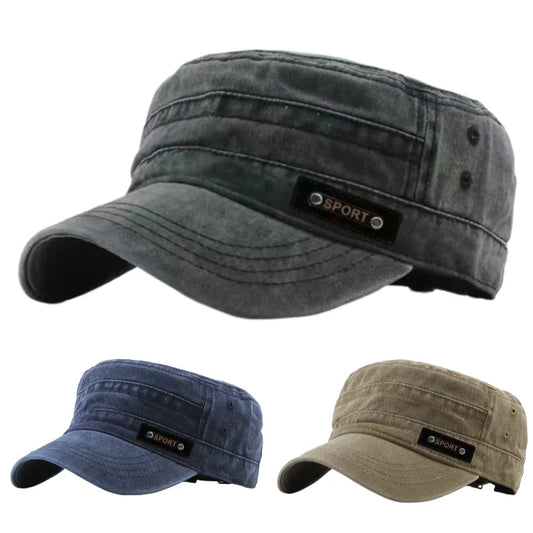 Casual Washed Cotton Flat Top Hat Adjustable Fisher Caps Men Women Cadet Military Cap Unique Design Vintage Cap Four Season ﻿