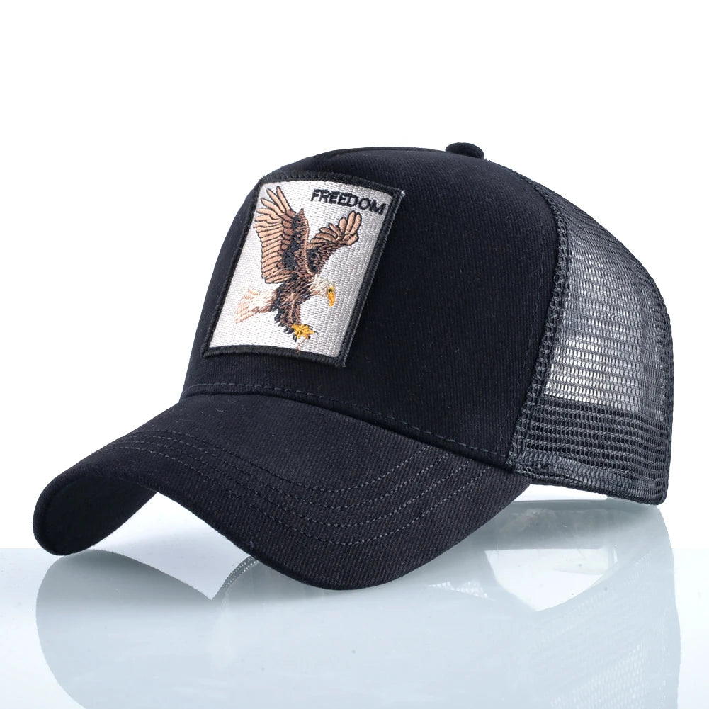 Cappellino trucker fashion con patch ricamata con capra, snapback da baseball quattro stagioni per uomo e donna, cappello con visiera regolabile