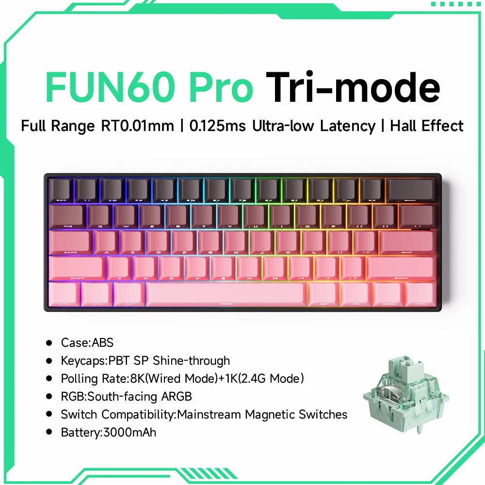 Tastiera meccanica Akko MonsGeek FUN60 con switch magnetici, 60%, tastiera gaming Rapid Trigger 0.01mm, 8K, ARGB, HE/TMR, custom