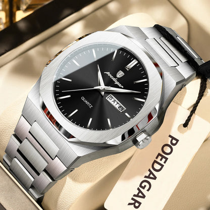 POEDAGAR Fashion Brand Male Watch Waterproof Luminous Stainless Steel Watches For Men Date Week Casual Quartz Men's Clock Reloj