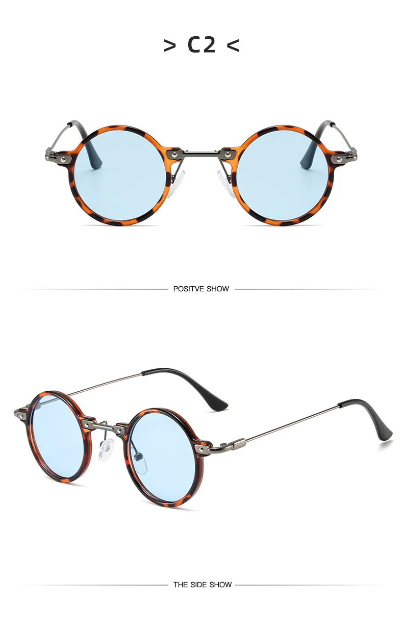 Occhiali da sole rotondi per uomo e donna, occhiali da sole retrò in stile steampunk, occhiali da sole da uomo e da donna, occhiali da sole di marca, montatura in metallo, occhiali da sole