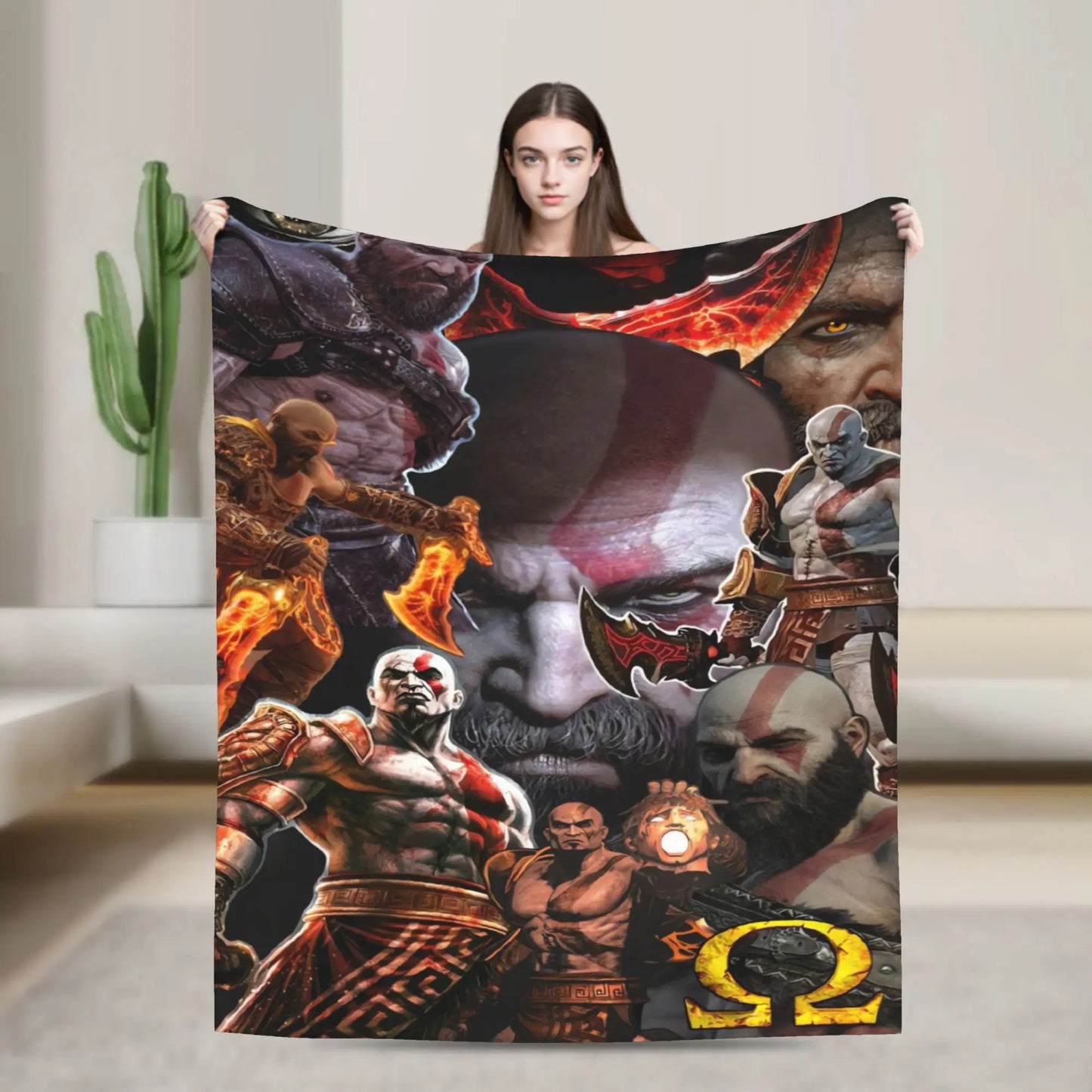 God of War Games Kratos Cartoon Blanket Warm Soft Pattern Plush Throw Blanket For Couch Chair Sofa Bed Bedspread Bed Cover