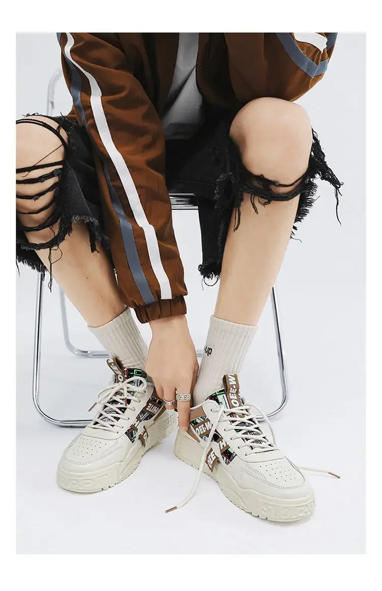 Casual mode lædersneakers Nye skateboard-herresko Udendørs løbesko Sportssko Vandreture Tennis Plateausko Luksusfodtøj