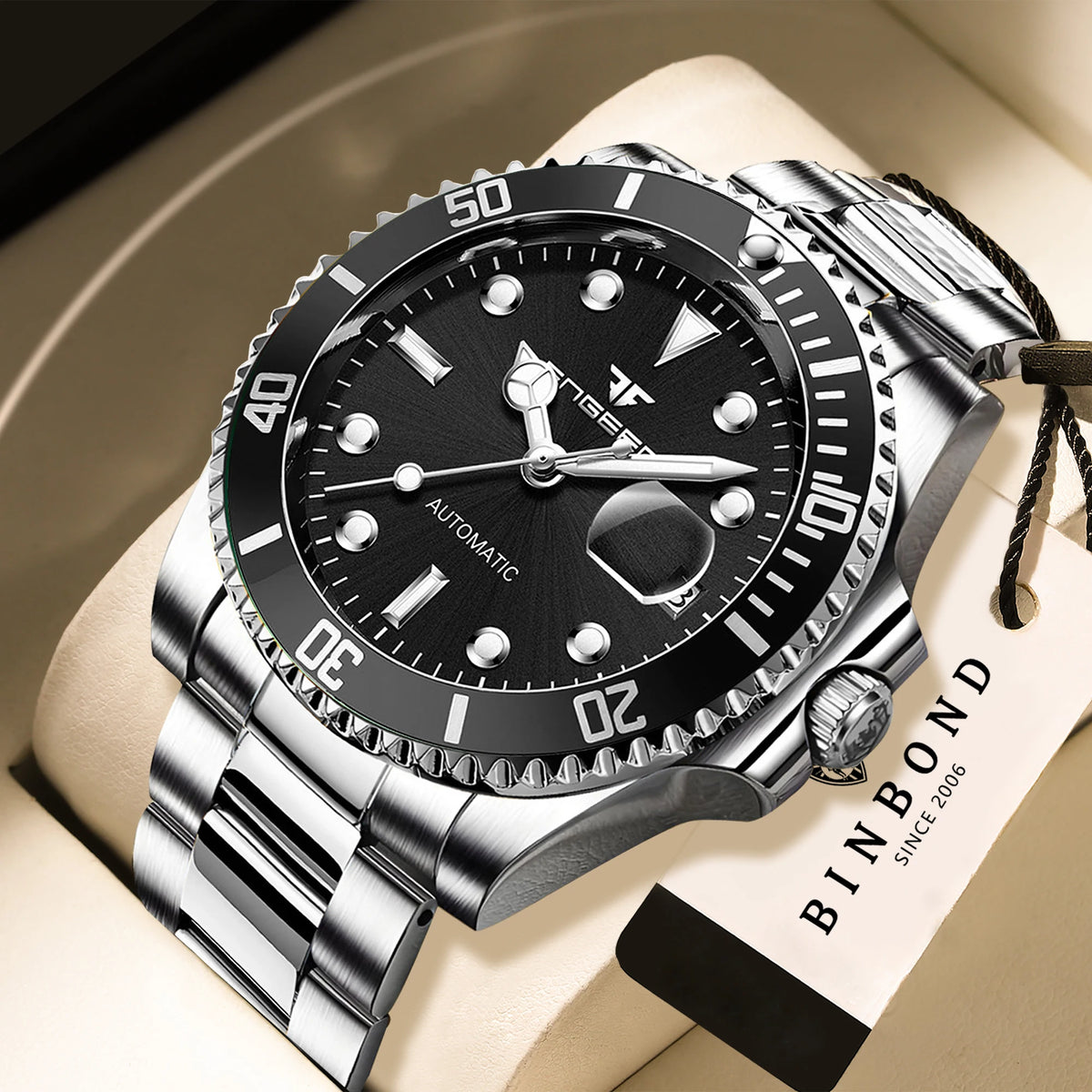 Mechanické náramkové hodinky BINBOND pro muže, luxusní, s luminiscenčními ručičkami, vodotěsné, s automatickým nátahem, s tourbillonem, skeletové