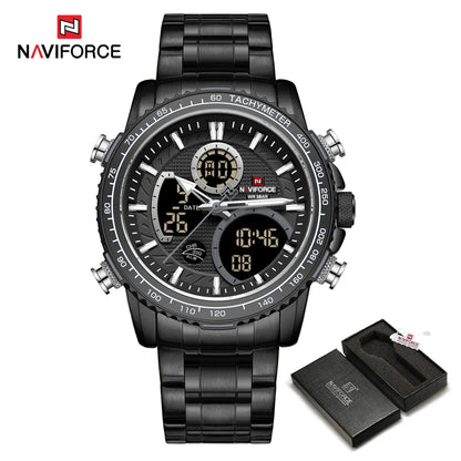 Pánské sportovní hodinky NAVIFORCE – originální luxusní náramkové hodinky z nerezové oceli, vodotěsný vojenský model s dvojitým displejem