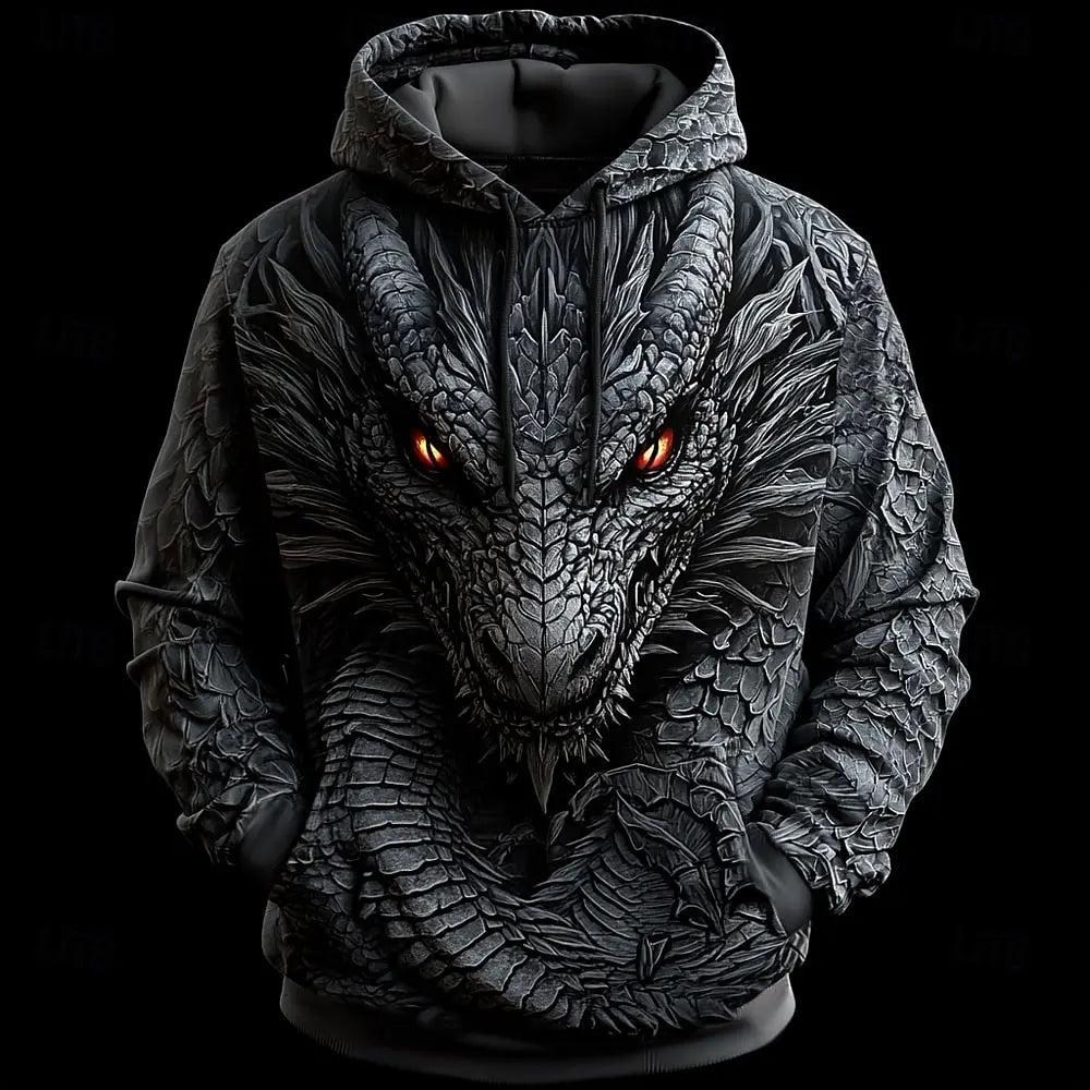 Dragon 3D-hoodies og sweatshirts til mænd – moderigtigt, cool hverdags- og festtøj med lange ærmer, rund hals, til fest, ferie, streetwear, efterår og vinter – træningsdragt og frakke